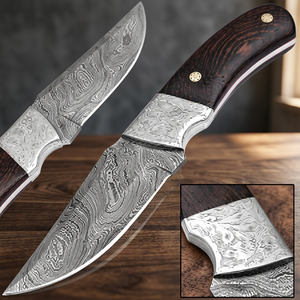 Cuchillo Skinner de Acero de Damasco Hecho a Mano con Hoja de Punta Caída Grabada, Refuerzo de Acero Inoxidable, Mango Negro, Cuchillo de Caza EDC para Exteriores - Product Image 3