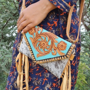 Bolso cruzado con flecos Bolso con flecos de cuero para mujer, Monedero con flecos de cuero genuino, Bolso bandolera blanco - Product Image 1