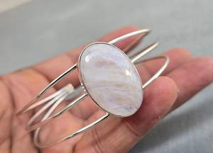 Natural Rainbow Moonstone <b>Bangle</b> 925 <b>Solid</b> Sterling Silver Adjustable Cuff Bracelet Elegant Jewelry For Women - Product Image 2