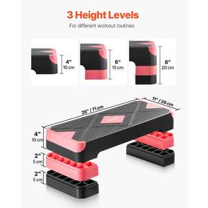 Plataforma de Ejercicio Aeróbico de 28 Pulgadas, Roja, para Gimnasio en Casa, Entrenador de Fuerza Cardiovascular, 4 Niveles, Superficie Antideslizante, Ajustable - Product Image 4