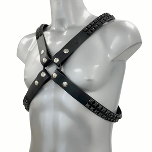 สายรัดหนังสีดำประดับหมุดและห่วงเหล็ก กว้าง 4.0 ซม. สำหรับใส่ไปคลับ - Product Image 4
