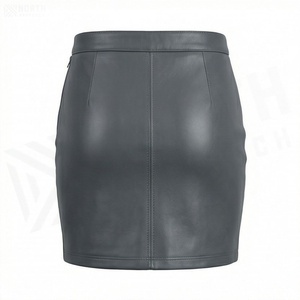 Jupe crayon mini en similicuir pour femme, taille normale, fermeture éclair, couleur unie, style minimaliste, toutes saisons, tissu tissé - Product Image 2