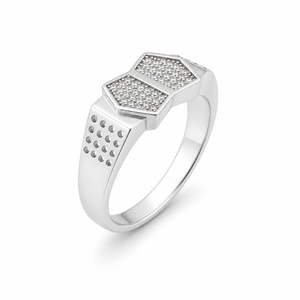 Bague pour homme en argent sterling 925 avec double grappe de diamants hexagonaux, finition polie, design géométrique moderne, pour mariage, fête et usage quotidien, bijou raffiné - Product Image 4