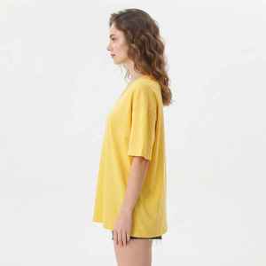 T-shirt à manches courtes jaune col en V pour femme Hawk Eye, coupe ample, en coton, jersey décontracté, logo imprimé, printemps été - Product Image 5