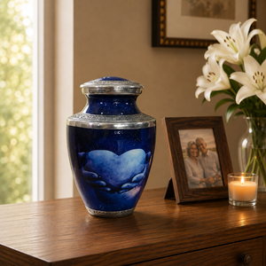 Blue Heart Aluminum Cremation Urn for Human Ashes <b>Memorial</b> <b>Keepsake</b> Handcrafted Adult Funeral Burial Remembrance Urn with Lid - Product Image 3