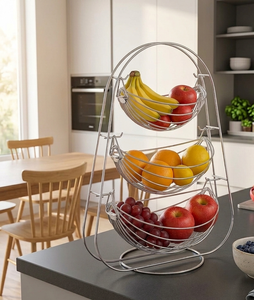 Présentoir à paniers double à 2 niveaux pour gagner de la place |   Bol de rangement décoratif en fil métallique pour comptoir, pour la maison et la cuisine, robuste, de qualité supérieure - Product Image 3