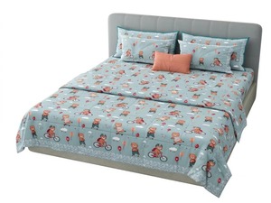 Parure de lit 4 pièces en coton 300 fils de qualité supérieure avec imprimé ours de dessin animé, housse de couette et taies d'oreiller, pour toutes les saisons, usage domestique - Product Image 2
