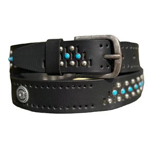 เข็มขัดหนังแท้สไตล์วินเทจตะวันตกแบบคลาสสิก ตกแต่งด้วยหมุดโลหะ ดีไซน์หนังวัวขนดิบ หัวเข็มขัดเหล็กแข็งแรงทนทาน ความกว้าง 1-1.5 นิ้ว - Product Image 1