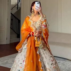 Lehenga Choli nupcial con bordado floral para mujer, con dupatta, de secado rápido, para invierno y verano, conjunto étnico de diseñador para bodas y fiestas. - Product Image 1