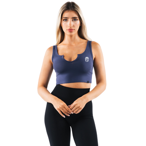 OT Slit Tank เสื้อกล้ามออกกำลังกายสำหรับผู้หญิงแบบครอปพอดีตัวพร้อมดีไซน์กระชับสีน้ำเงินกลางคืน - Product Image 1
