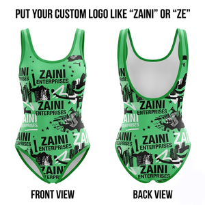Women Bathing Suit Premium 220 GSM Polyester Spandex All Over Sublimation <b>Green</b> Black Custom Logo One Piece Swimwear Stretch Fit - Product Image 1