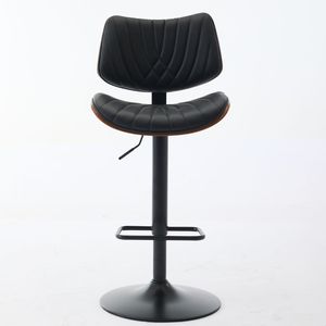 Sillas de Bar Modernas de Mediados de Siglo, de Madera de Nogal Curvada, Altura Ajustable, Tapizadas en Cuero Negro, Giratorias 360 Grados - Product Image 2