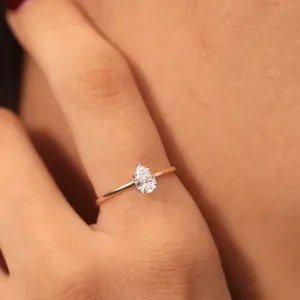 Bague en forme de poire avec halo caché, bague de mariage pour femme, look magnifique, acheter directement auprès d'un fournisseur indien de confiance - Product Image 2