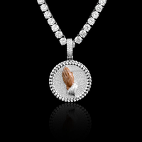 Bijoux fins, pendentif Cercle 2,5 pouces en émail massif Mains en prière, en Argent sterling 925, pour Homme, avec Diamant VVS et Moissanite, style Hip Hop, personnalisé, IGI Party