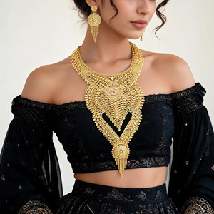 Wholesale Turkish Design Bridal Jewelry Set 14K 18K 24K Gold Plated Traditional Dubai Style Heavy Necklaces and Earrings Set - Product Image 2