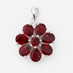 Pendentif Fleur en Grenat 100% Naturel pour Femme Rhaya Jewels, Plaqué Rhodium, Argent Sterling, Minimaliste, Cadeau Raffiné, Inspiré de la Nature - Product Image 4