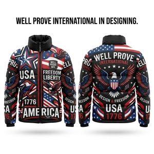 Chaqueta Bomber Sublimada Personalizada Color Granate, 300 Gramos, Poliéster Impermeable, Paneles Horizontales Acolchados, Cierre Formal con Diseño de Águila, ODM, Primavera - Product Image 4