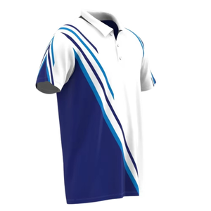 Polo à manches courtes pour homme, imprimé géométrique blanc et bleu, respirant, tricoté, décontracté, uniforme de golf et de tennis, logo personnalisé au dos - Product Image 3