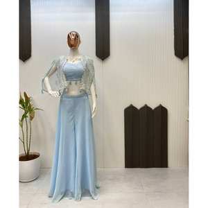 Ensemble de vêtements de soirée trois pièces pour femmes tendance Blouse Plazzo Shrug - Product Image 1