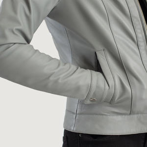Chaquetas de Cuero Genuino para Mujer, Cuello Clásico Gris, Alta Calidad, Venta al Por Mayor, Chaquetas Biker y Bomber para Chicas, Colores y Logotipo Personalizados, OEM - Product Image 6