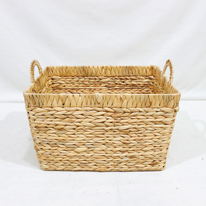 Handwoven Wicker Storage <b>Baskets</b> Rectangle Shape Rustic Style Stackable <b>Plant</b> Fiber Clothing Organizer <b>for</b> Laundry Room 4 Pack - Product Image 3
