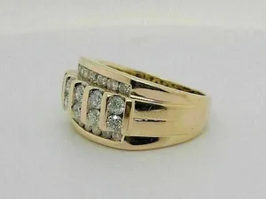 Moissanite <b>Mens</b> <b>Ring</b> Yellow Gold Plated 925 Sterling <b>Silver</b> Hip Hop Diamond Style Wide Band <b>Ring</b> - Product Image 3