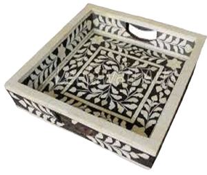 Plateau de service en incrustation d'os en bois rond élégant de qualité supérieure plateau de Table à manger décoratif pour la maison hôtel restaurant occasions alimentaires - Product Image 4