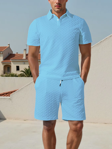 Conjunto Deportivo Casual para Hombre, Camiseta Polo Texturizada de Talla Grande, Estilo Americano, Transpirable, para Verano, con Pantalones Cortos - Product Image 5