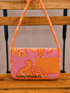 Bolso de Hombro Cuadrado Étnico para Mujer, Bordado a Mano, con Cuentas Coloridas, Cierre Magnético, Correa Única - Product Image 3