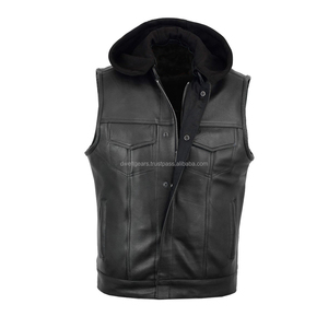 Gilet en cuir véritable pour homme, style motard décontracté, respirant, coupe-vent, avec logo, boutons, écologique et imperméable - Product Image 1