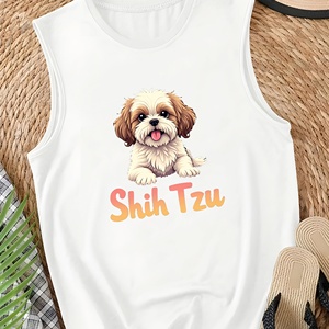 Chaleco de punto informal para mujer con ilustración de perro Shih Tzu para uso diario - Product Image 1