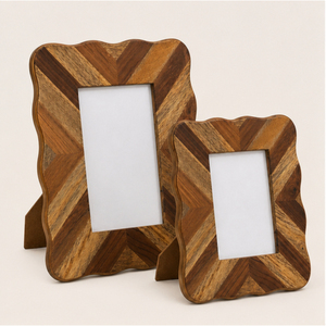Scalloped Wavy Wooden Photo <b>Frame</b> Chevron Pattern Herringbone <b>Wood</b> Inlay Tabletop <b>Picture</b> <b>Frame</b> for Home Decor Wholesale - Product Image 3