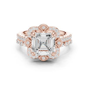 Anillo con diamantes cultivados en laboratorio con corte Asscher y detalles vintage (piedras laterales de corte redondo), certificado GRA, en oro rosa de 14 quilates. - Product Image 1