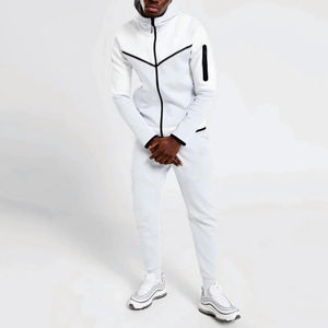 Conjunto Deportivo de Felpa Técnica para Hombre, Talla Grande, 69% Algodón, 31% Poliéster, Color Blanco, Sudadera con Cremallera Completa y Pantalones Deportivos - Product Image 1