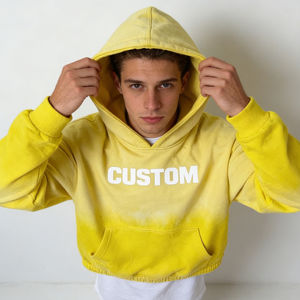 Sweat à capuche décontracté pour homme en coton doux 100 %, jaune, avec imprimé dégradé tie-dye et lettres personnalisées, poches, style streetwear pour le quotidien - Product Image 5