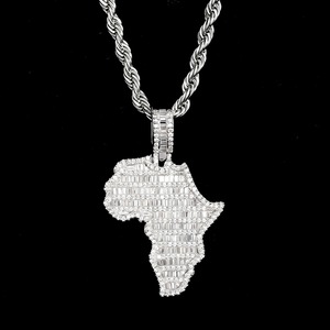 Colgante de mapa de África de moissanita con incrustaciones de circonitas, de plata 925, con corte baguette y engaste de canal, colgante de lujo temático para collar estilo Hip Hop - Product Image 2
