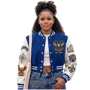 Chaquetas Varsity de Mujer con Diseño Personalizado, Chaquetas de Béisbol con Mangas de Cuero, Chaquetas Cortas para Mujer - Product Image 2