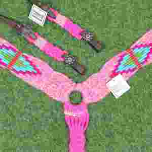 Ensemble de têtière et de collier de poitrail en cuir de vache et mohair, fabriqué à la main en Argentine, avec couleurs personnalisables, tour de poitrail avant de 32 pouces - Product Image 4