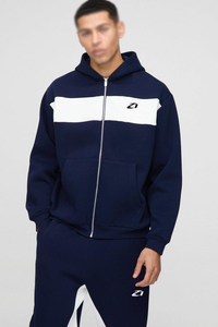 Conjunto Deportivo para Hombre, Sudadera con Cremallera Completa y Pantalones de Chándal de Felpa Francesa con Paneles en Contraste, Logotipo Personalizado OEM, Directo de Fábrica - Product Image 3