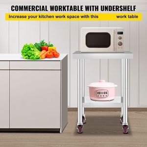 โต๊ะทำงานครัวเชิงพาณิชย์เหล็ก รับน้ำหนักได้ 700 ปอนด์ 4 ล้อ ปรับระดับความสูงได้ 3 ระดับ ขนาด 24 x 18 x 34 นิ้ว - Product Image 4