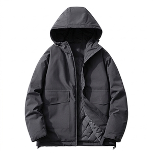 Men's Winter Puffer <b>Jacket</b> Custom Logo Hooded Zipper Loose Fit Warm Woven Bubble Coat Casual Outdoor Utility Quilted <b>Jacket</b> - Product Image 2