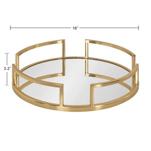 Plateau de service et de vanité rond en verre et métal, élégant et luxueux, pour la maison, la cuisine, l'hôtel, la salle de bain et la table de maquillage. - Product Image 3