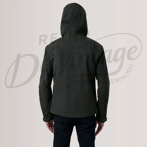 Veste en toile cirée vert foncé pour homme, résistante à l'eau, à capuche, veste de plein air décontractée, coupe ajustée, veste de terrain en toile de coton - Product Image 3