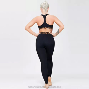 Conjunto Deportivo de 2 Piezas, Leggings y Sujetador Deportivo de Alta Elasticidad, Secado Rápido, Impermeable, Talla Grande, Color Negro, Compresión, para Yoga y Fitness - Product Image 3