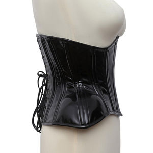 <b>Gothic</b> Genuine Leather Corset Waist Trainer with Zipper Closure High Street Style Unisex Black Solid - Product Image 4