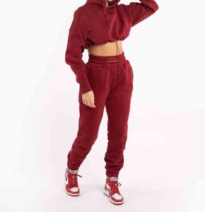 Conjunto Deportivo Rojo con Capucha para Mujer, Manga Larga, Color Sólido, Cierre con Cordón, Corte Holgado, Ropa de Otoño con Bolsillos Laterales - Product Image 4
