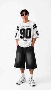 T-shirt blanc surdimensionné pour homme ONETEN APPAREL avec imprimé noir 90, manches courtes, jersey décontracté en coton respirant, col rond - Product Image 1