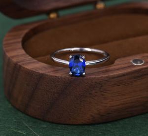 Bague ovale en saphir bleu CZ de 1 carat en argent sterling 925 plaqué or 14 carats, bijoux de fiançailles et de soirée - Product Image 4