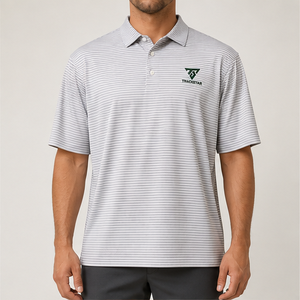 Polo rayé gris et blanc pour homme Trackstar, manches courtes, col boutonné, chemise de golf décontractée, logo personnalisé - Product Image 1