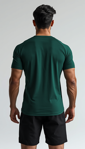 เสื้อยืดกีฬาสีเขียวขวดแบบเรียบ 220 GSM ผลิตตามสั่ง ขายส่งจำนวนมาก รับผลิตแบบ OEM ODM |   โพลีเอสเตอร์แห้งเร็ว - Product Image 3